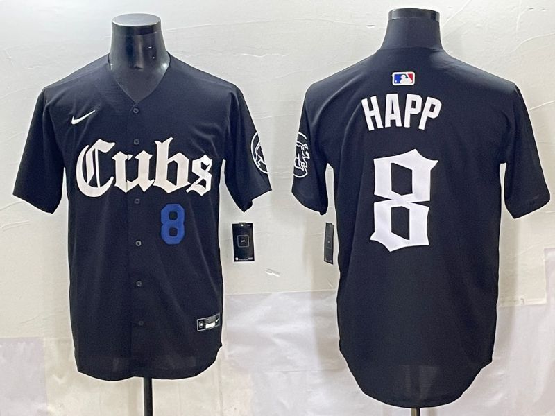 Men 2025 Chicago Cubs #8 Happ Black Five generations Joint Name Nike MLB Jersey style 6